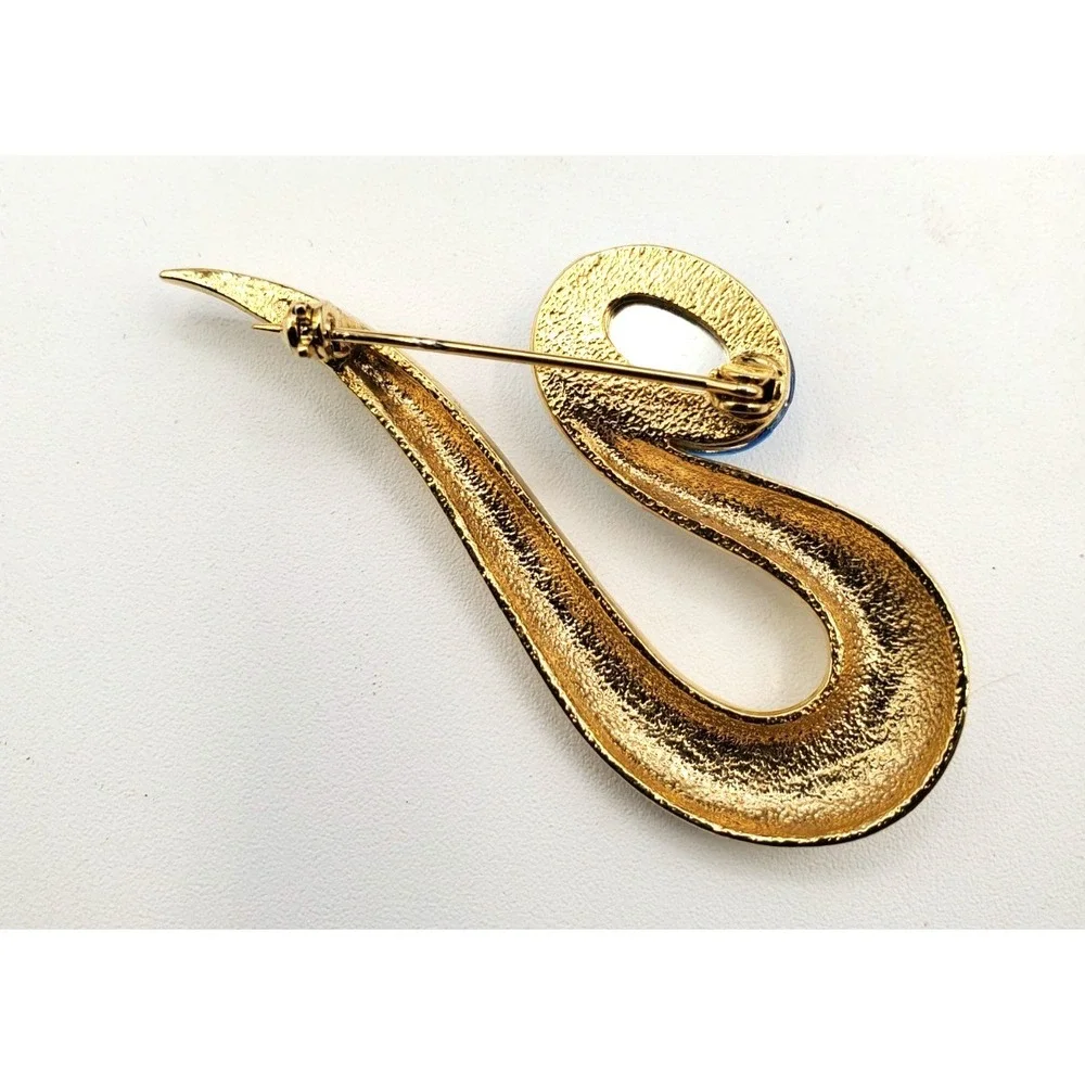 Vintage Modernist Squiggle Brooch Blue Stone